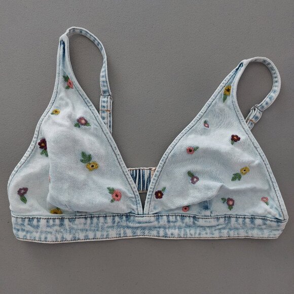 Wild Fable Denim Bra Top Size L Embroidery Floral Boho Festival Adjustable - Picture 13 of 13